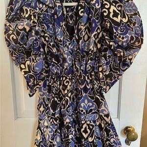 Olivaceous Blue and Black Patterned Mini Dress